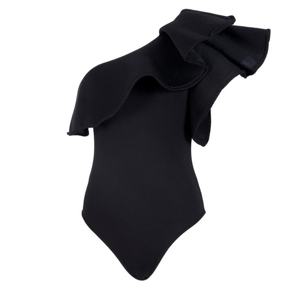 

женщины sexy одно плечо ruffled bodysuit трико tops romper mesh bodysuits, Black;white