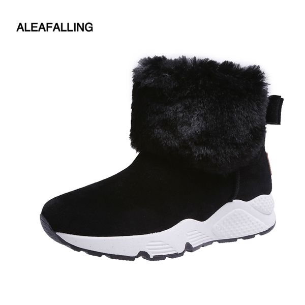 

aleafalling motocycle booties women warm botas female womens ankle winter snow boots mature faux fur boots shoes, Black