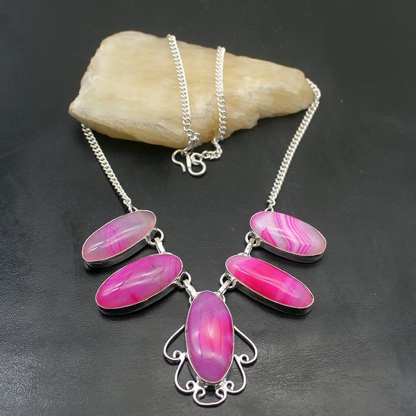 

natural multi gems botswana agate925 sterling silver pendant necklace women jewelry 17 inch tf885