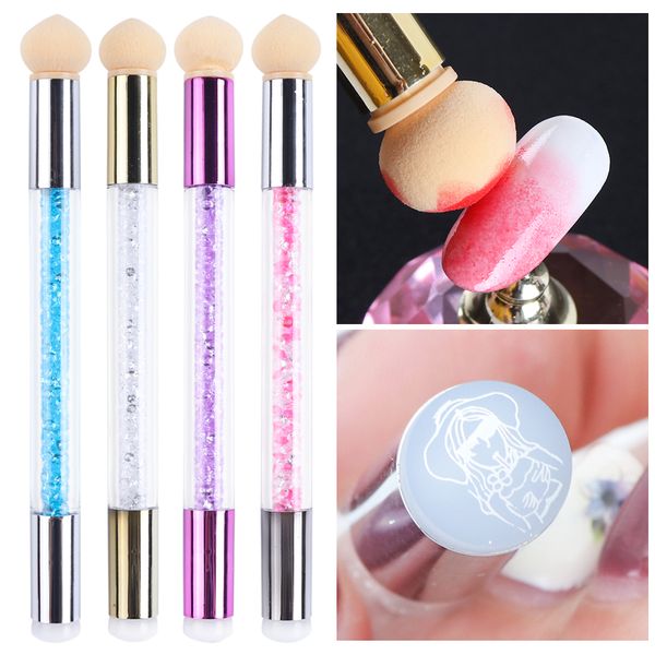 

1pcs dual sponge head silicone stamper gradient nail pen brush glitter powder handle for nail gel polish blooming stamping, Yellow