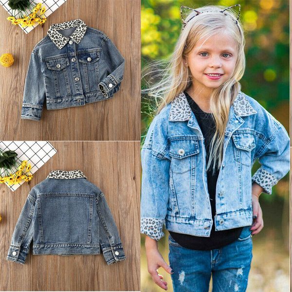 

autumn winter fashion girls denim jacket leopard print long sleeve coat toddler kids baby girl outerwear 9m-5y, Blue;gray