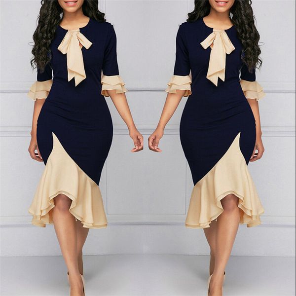 

elegant woman lace tie up waist dress fashion ladies patchwork package hip dress 2018 women half sleeve bowkont dresses vestidos, Black;gray