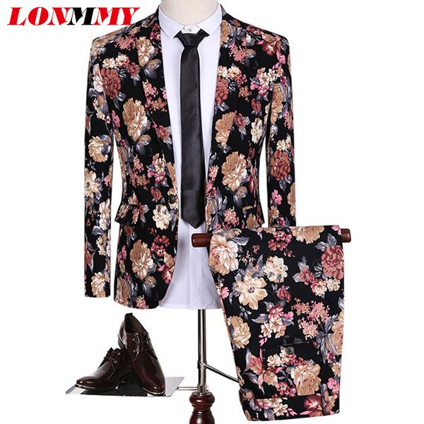 

lonmmy m-5xl mens floral blazer slim fit brand clothing mens blazers and jackets fashion flower designs wedding dress suit men, White;black