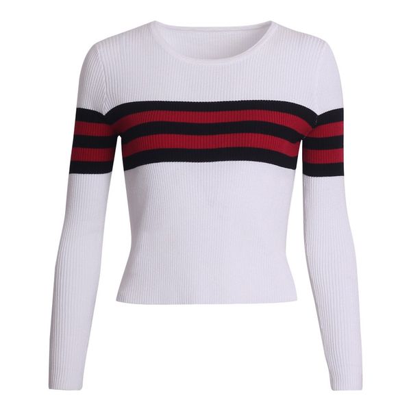 

feitong women striped o neck knitted sweater 2019 autumn winter fashion female pullover sweaters ladies loose knitwear sweater, White;black