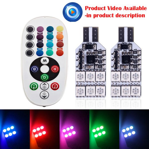 

2pcs/set 12smd led rgb t10 w5w car atmosphere lamps rc auto interior flash strobe reading wedge signal lights bulb decoration