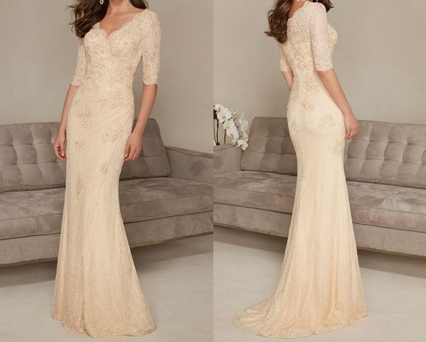 

vintage fashion v-neck half sleeve mother of the bride dresses lace long mother lace sweep train formal evening party wear sh1539, Black;red