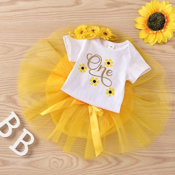 

toddler clothes for babies kid girls summer sunflowers letter romper tulle skirt princess set summer rompers for baby girl, White