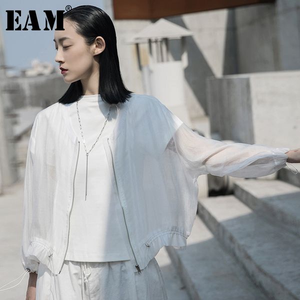 

eam] loose fit white perspective big size short jacket new stand collar long sleeve women coat fashion tide spring 2020 1w035, Black;brown