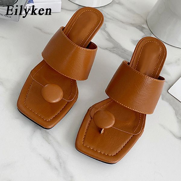 

eilyken new women slipper 2020 summer pu leather elegant dress shoes fashion square head ladies outdoor sandal, Black