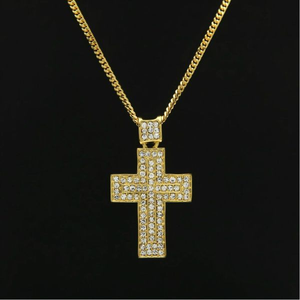 

1pcs fashion long cross pendant necklace collier femme gold silver cross choker bling necklace cuban chain jewelry