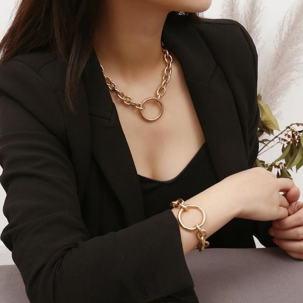 

minimalism punk gold chain necklace for women hip hop rock street style thick chain circle choker necklace simple jewelry gifts, Silver