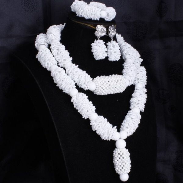 

dudo latest african wedding jewelry set 2 layers white crystal beaded jewellery set long design nigerian fine jewelry women, Silver