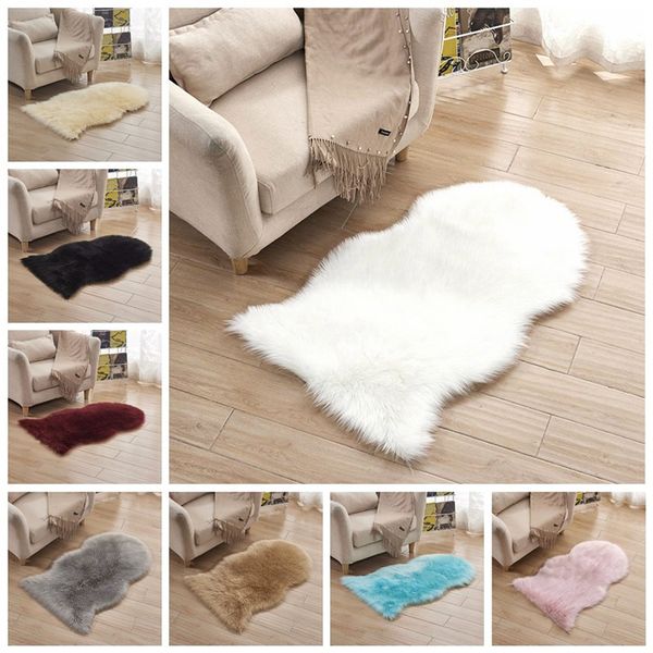 

cilected white fluffy faux fur carpet sheepskin rug bedroom mat plush irregular carpets for home living room area rug 60*90cm