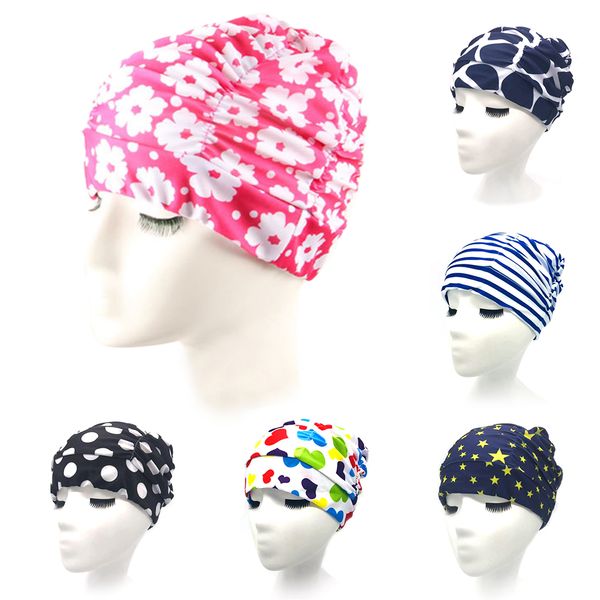 

turban stretch diving beach nylon long hair swim pool sports printed non slip high elasticity soft swimming cap adults