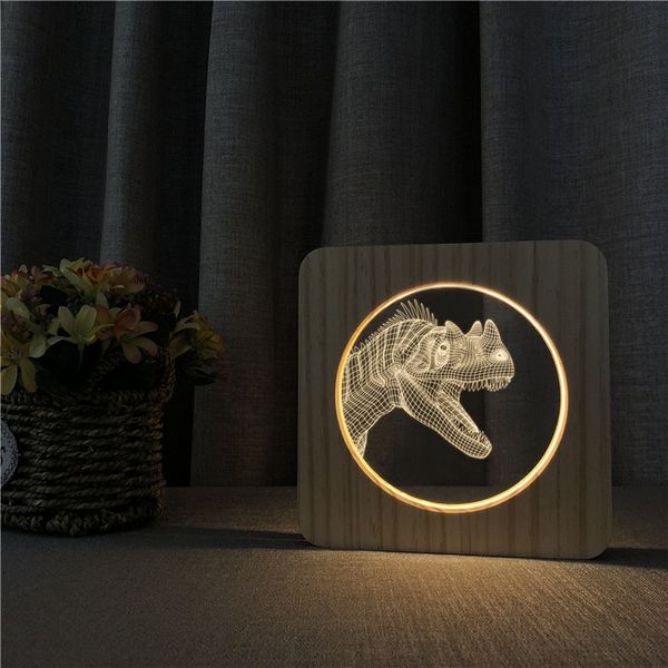 ShareLife Creative Wood + акриловый динозавр голова теплый белый светодиод USB ночной свет столовой лампа дома детский подарок на день рождения 4669