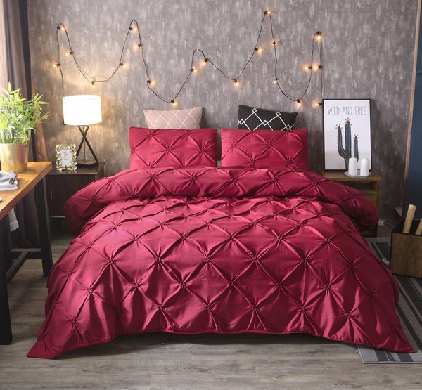 

new bedding quilt cover and pillowcase 3d printed marble headfull size three-pie three-piece set of solid color quilt red 15