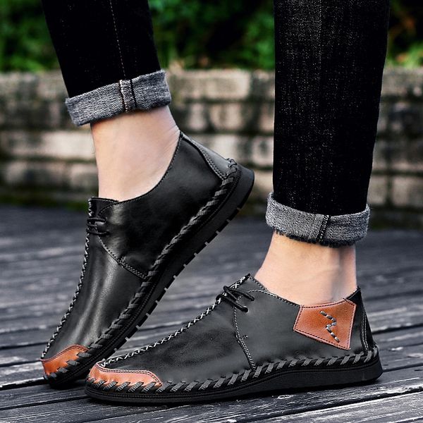 

quality 2019 classic comfortable men casual shoes loafers men shoes split leather flats new moccasins size 38-47, Black