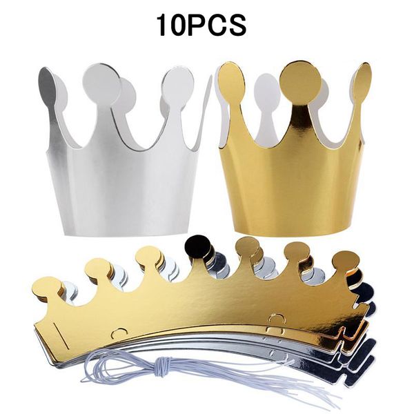 

10pcs kids birthday crown hat solid gold silver red paper hat caps boys girls children birthday party decorations crown