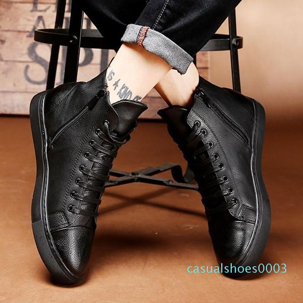 

019 winter increase down leather male england leisure time high help shoe hairstyle shichao board shoes c03, Black