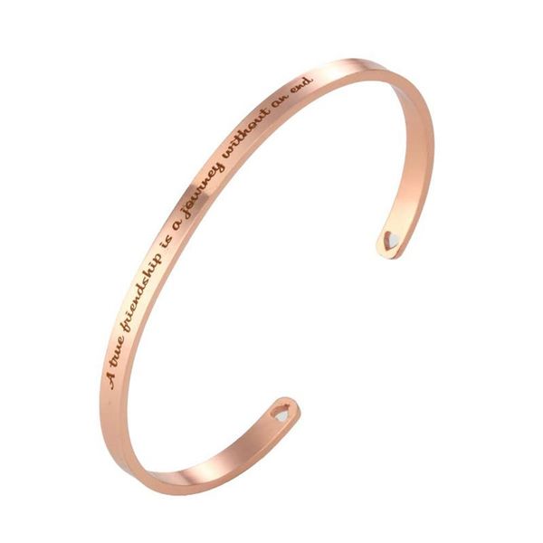 

3 colors fashion open bracelet 2 pcs stainless steel cuff bracelet engraved a true friendship is journey without an end jewelry, Black