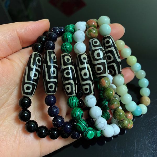 

девять глазами природные тибетский дзи агаты браслеты buddha healing малахит амазонит тигровый глаз черный вулканический камень браслеты жен, Golden;silver