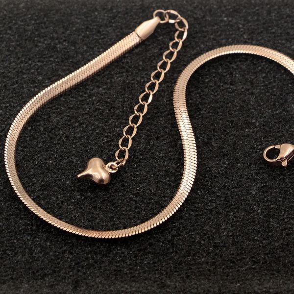 

fashion simple flat snake bone chain rose gold anklet titanium steel women feet jewelry anti-allergic, Red;blue