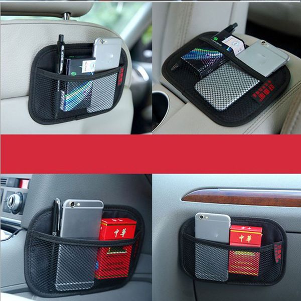 

multi-function car mobile phone storage net storage and paste type box car seat back bag universal