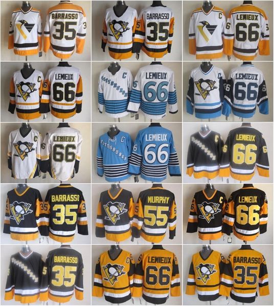 

Men 35 Tom Barrasso Jersey Pittsburgh 55 Larry Murphy Penguins 66 Mario Lemieux Ice Hockey Vintage CCM Stitched Logo Quality