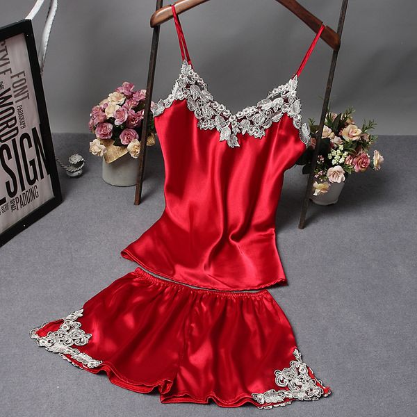

two piece sets women sleepwear silk pajamas nightwear satin pyjamas lace homewear pijamas sleep lounge, Blue;gray
