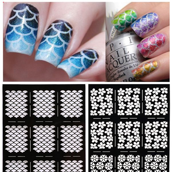 

glitter nail art water transfer stickers water decals foil nail art decorations stamping plates stencil manicure guide tips, Black