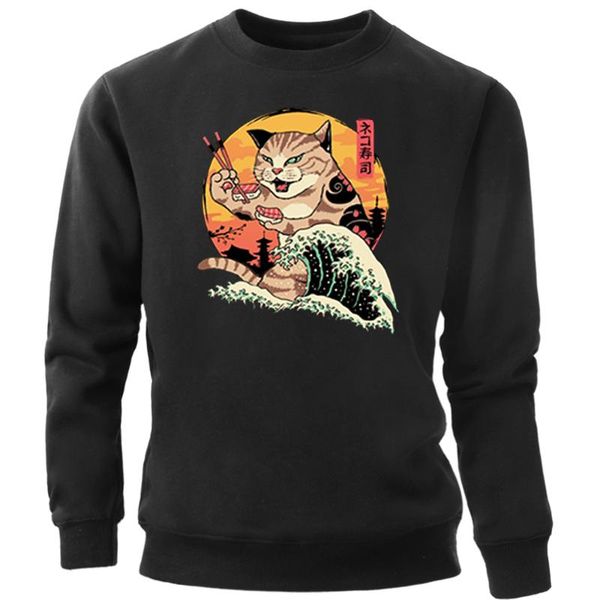 

japanese anime cat hoodies sweatshirts men funny pullovers streetwears jumper tracksuit printed hoody tracksuits crewneck, Black