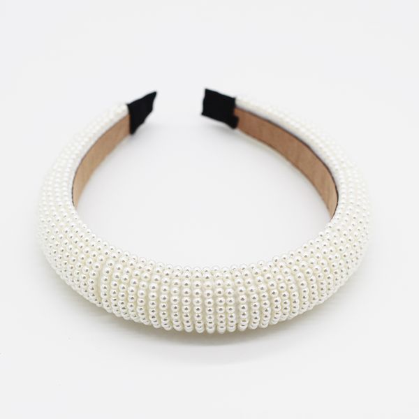 

sponge pearl hair band stylish temperament new handmade beaded exaggerated sponge hair hoop ladies street shooting 641, Golden;white