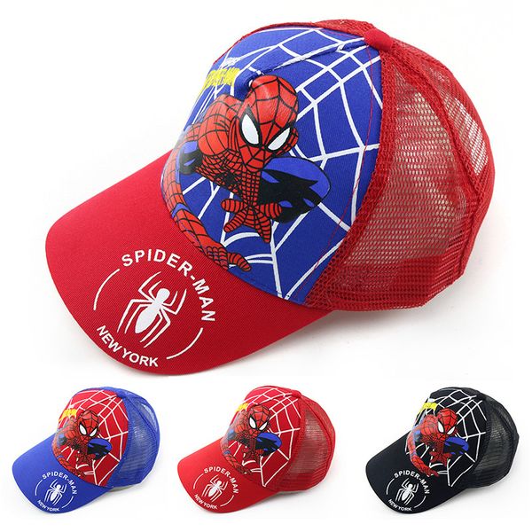 

summer kids бейсболка spiderman детского hip hop sun hat мальчики mesh хлопок дышащие snapback крышка для мальчика 3-8 лет, Blue;gray