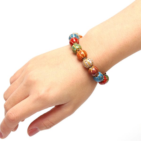 

1pc boho vintage beads lady bracelet ceramic stone handmade charm bangles jewelry, Black