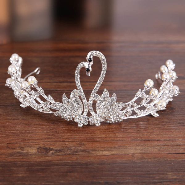 

New Hair jewelry for Women Wedding Tiaras and Crowns Swan Pearl Crystal Headband Bride Silver Color Metal Hair Accessories