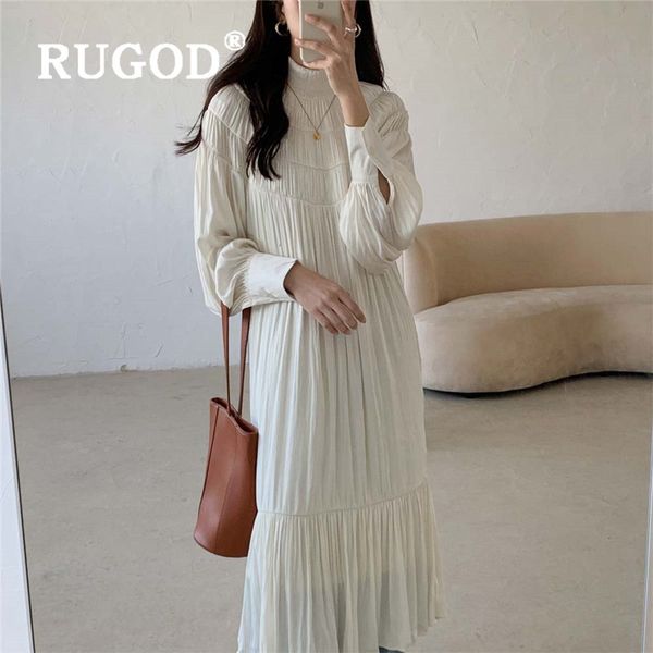 

rugod новый марочные королевский тонкий плиссировка платье элегантный стенд воротник фонарь рукав плиссированные платья высокого класса белы, Black;gray