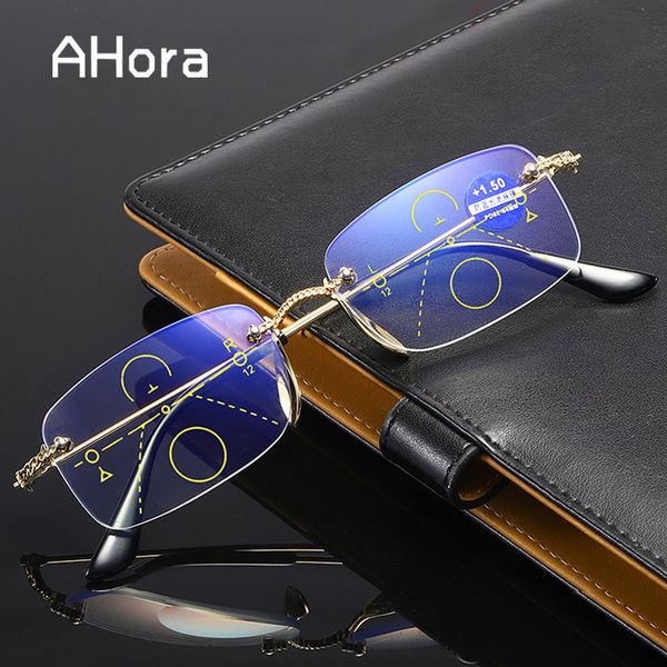 

ahora progreesive multifocal reading glasses men women anti blue ray rimless presbyopia glasses bifocal with diopter +1.0 to 4.0, White;black