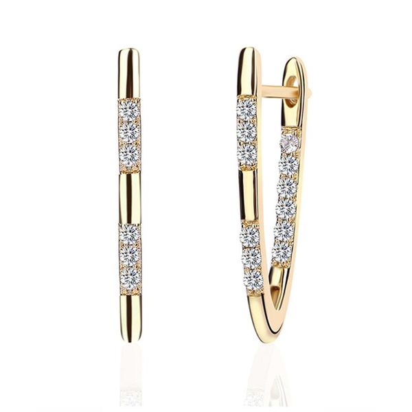 

hoop & huggie fashion unique design v shape geometric cubic zirconia gold earrings for women ladies hiphop 2021, Golden;silver
