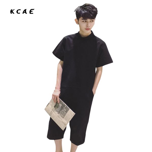 

2016 summer big size men jumpsuit back zipper short-sleeved jumpsuit a piece pants loose overalls casual fashion short pant xxl, Blue