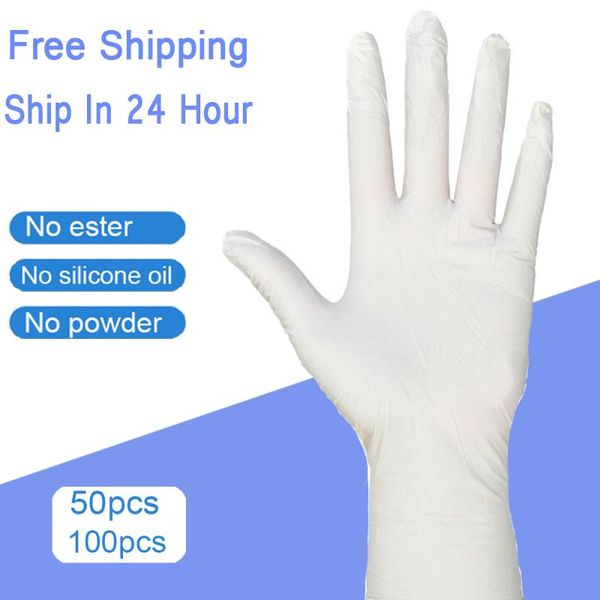 

100pcs white nitrile disposable latex rubber gloves household cleaning lab catering universal wear-resista durable well elastic