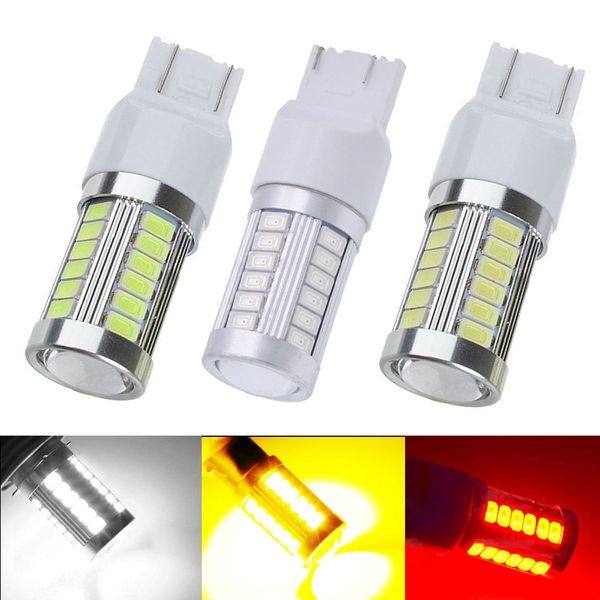 

2pcs t20 w21/5w 7443 7440 w21w 5630 33smd led car brake light white red yellow dc 12v 800lm turn reverse lamp