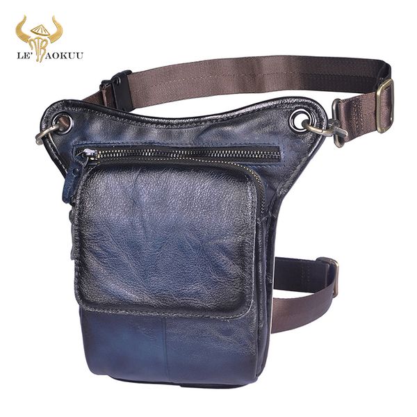 

quality real leather men design casual messenger crossbody sling bag fashion blue fanny waist belt pack leg drop bag pouch 211-1
