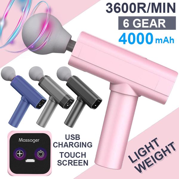 

3600r/min therapy massage gun 6gears muscle massager pain sport massage relax body slimming relief touch screen portable mini