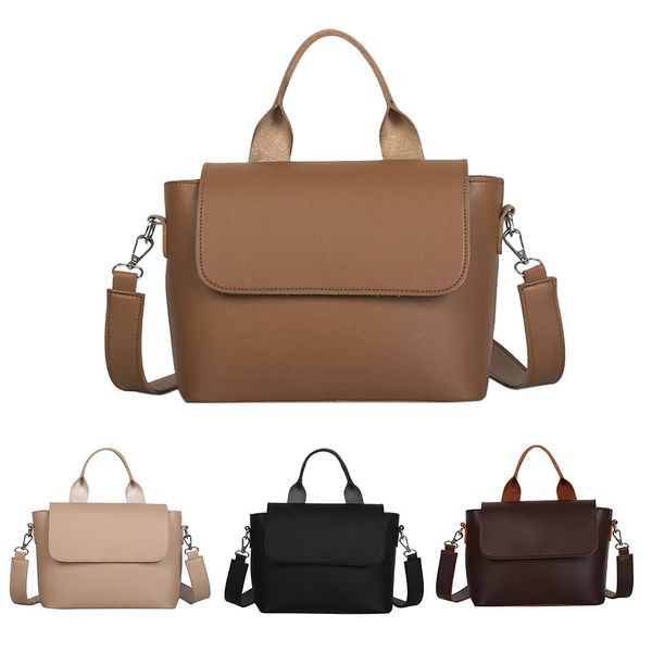 

fashion women shoulder bags solid color leather crossbody bags simple leisure handbag single shoulder messenger bag