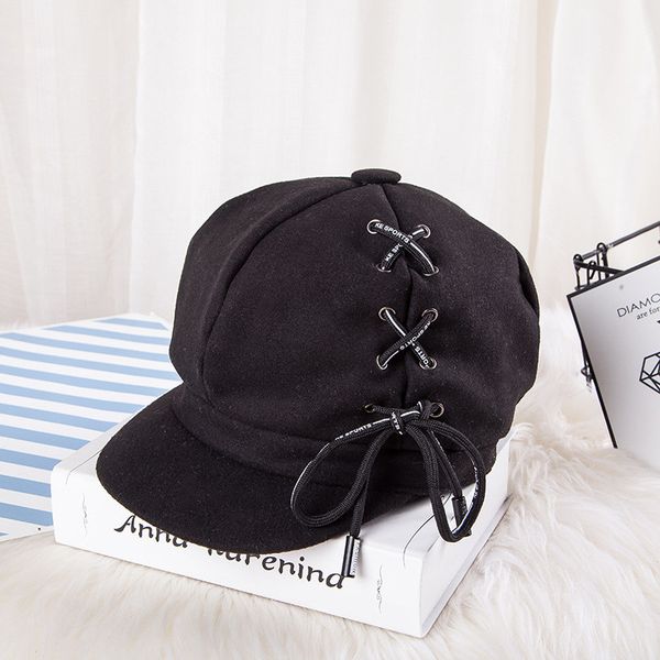 

autumn winter new wool french beret for women elegant hats ladies solid bowknot casual female classic basic casual painter caps, Blue;gray