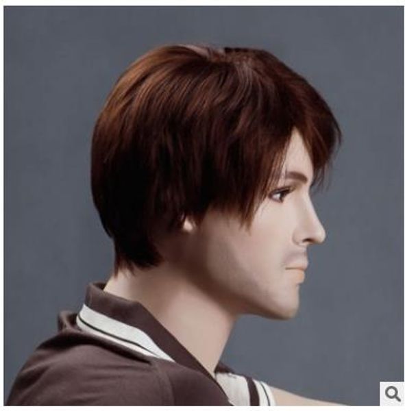 Brown Short Hair Men S Wigs Business Slant Liu Hai Short And