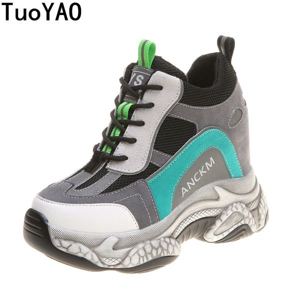 

new women walking sneakers 2020 autumn breathable platform shoes 10cm high heels winter thick sloe casual shoes deportivas mujer, Black
