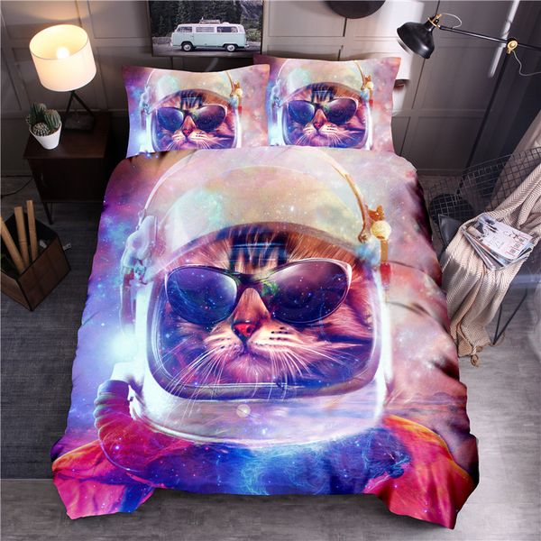 

galaxy cat printed bedding set floral duvet cover sets  king quilt cover bed linen