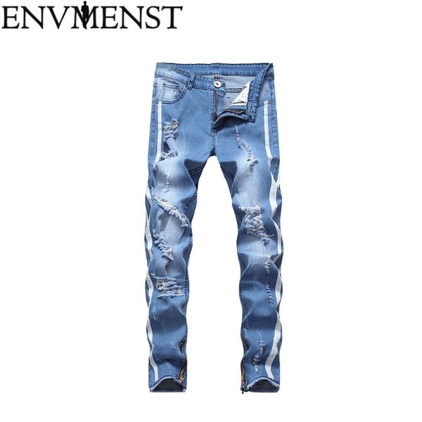 

envmenst 2019 new fashion ripped jeans men hollow out printed beggar cropped pants man cowboys demin pants male dropshipping, Blue