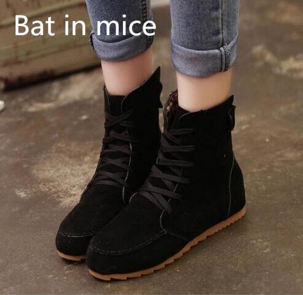 

bat in mice 2017 women autumn winter warm snow ankle boots lace up bottine platform flats shoes booties plus size #1, Black